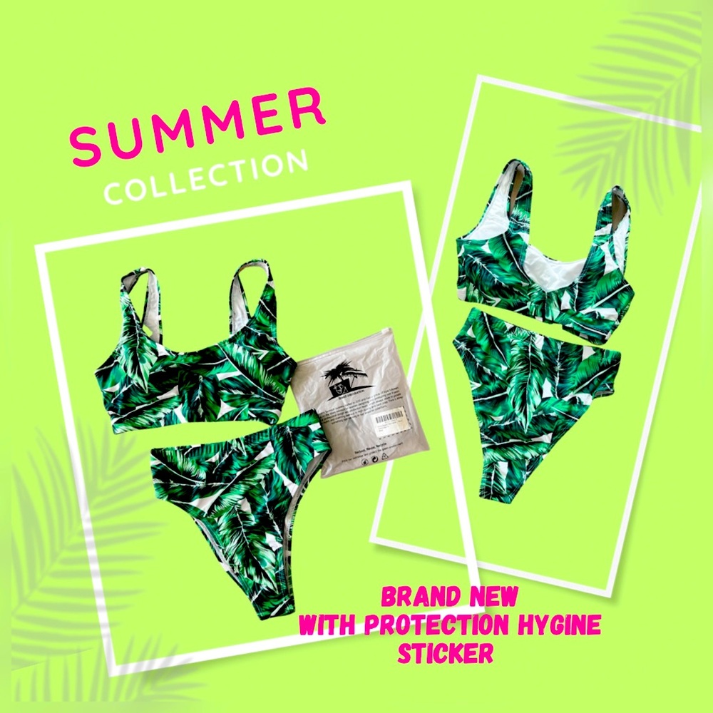 NEW High Waisted Bikini in size SMALL, Palm Tree Print, Tropical Design, Cheeky